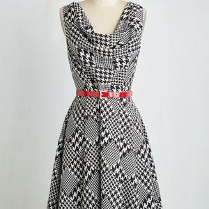 Computer Tutor Dress in Houndstooth w Red Belt 3x